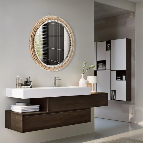 18 Inch Boho Wall Mounted Mirror,Decorative Round Rattan Hanging Wall Mirror,... - Picture 5 of 6