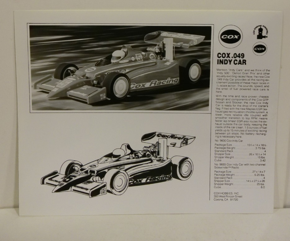 Rare Cox Hobbies #5 Cox .049 Indy Car Black & White Photograph