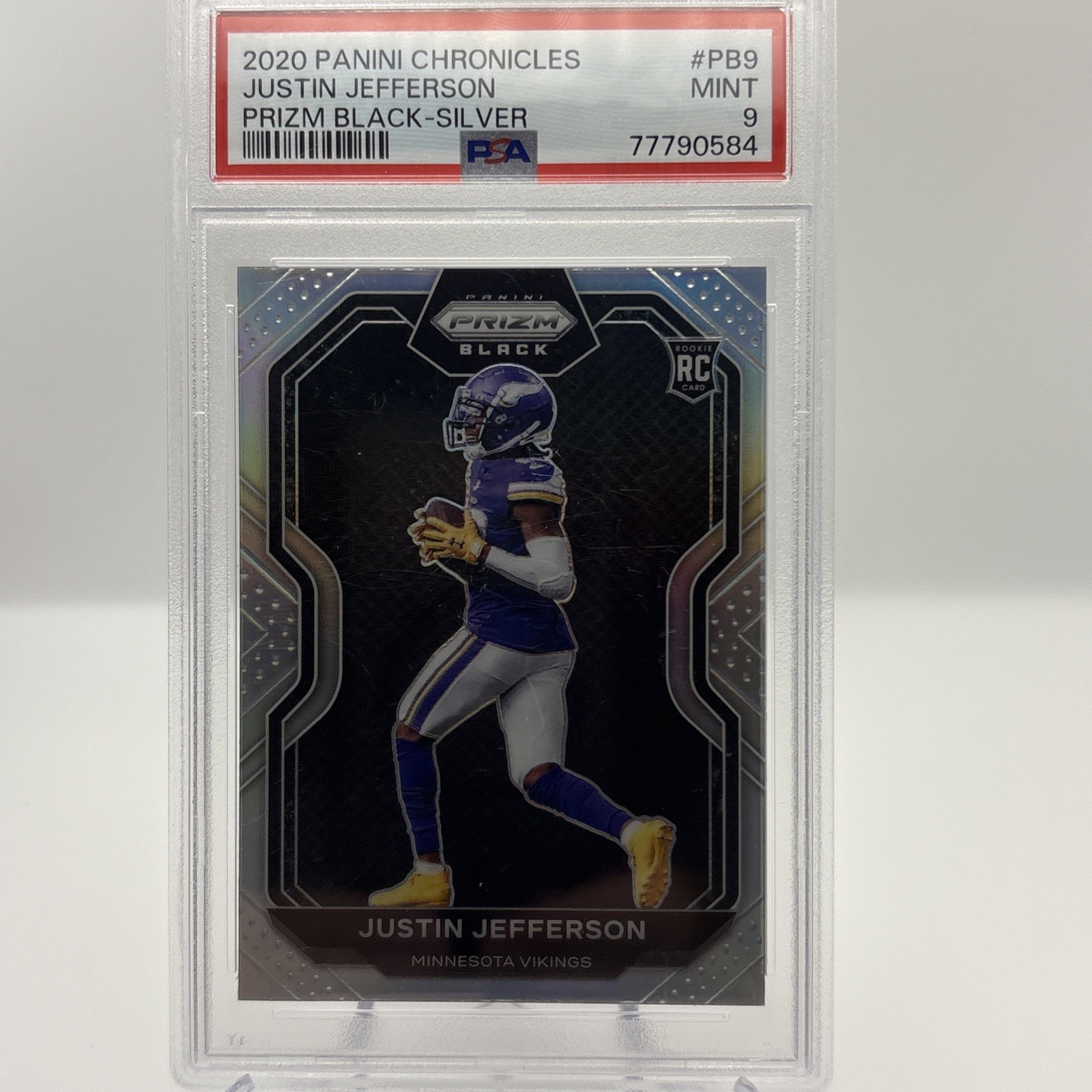 2020 PANINI CHRONICLES JUSTIN JEFFERSON #PB9 PRIZM BLACK-SILVER PSA 9 ROOKIE RC