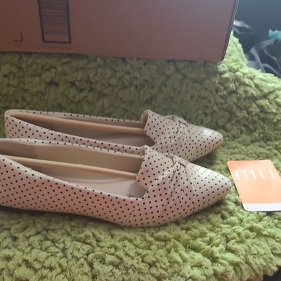 Musshoe Beige/Black Faux Suede Polka Dot Pointed Toe Bow Ballet Flats 7.5