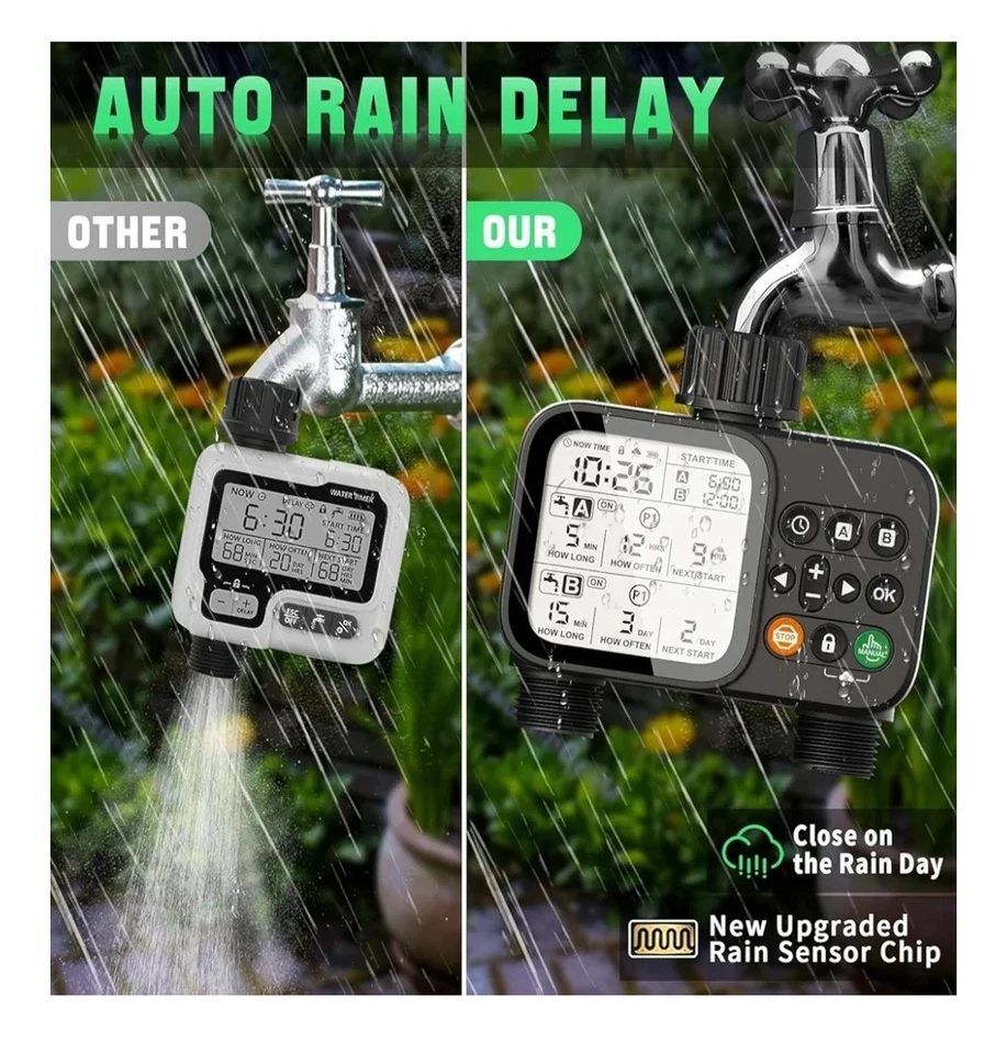 Двухзонный умный таймер воды с датчиком дождя — орошение на батарейках... - Изображение 3 из 4