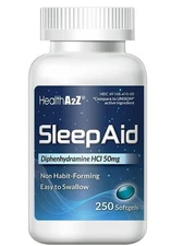 Sleep Aid, Diphenhydramine HCI 50mg, 250 Softgels, Support Deeper Restful Sleep