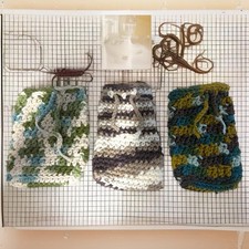 Handmade Crocheted Medium Yarn Tote 3 Drawstring Project Bags Set Knitting Craft