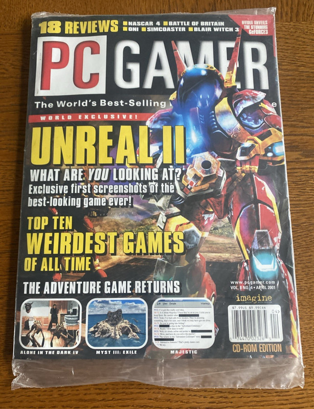 PC Gamer Magazine April 2001  Vol 8  No 4 Unreal II New! Sealed With CD