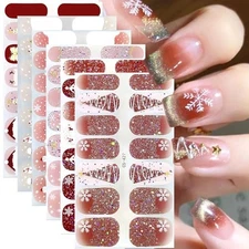 6 Sheets Christmas Nail Wraps Stickers 3D White Winter Nail Stickers-3