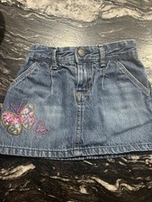 Vintage Y2K GirlsToddler Genuine Kids OSHKOSH BlueDenim JeanSkirt Butterflies 24
