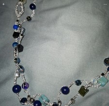 Collana Fatta A Mano Ad Uncinetto Con Cristalli In Vetro - Azzurro/blu