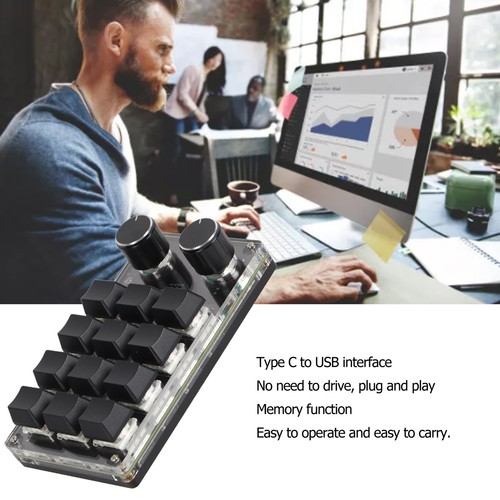 `Programmierbare Makro-Tastatur 2 Knöpfe Blauer Schalter Schwarz 12 Tasten M - Photo 21/24