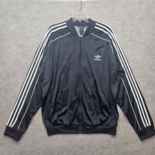 Adidas Originals Track Jacket 2002 Vintage Black White 3 Stripe Trefoil L Y2K