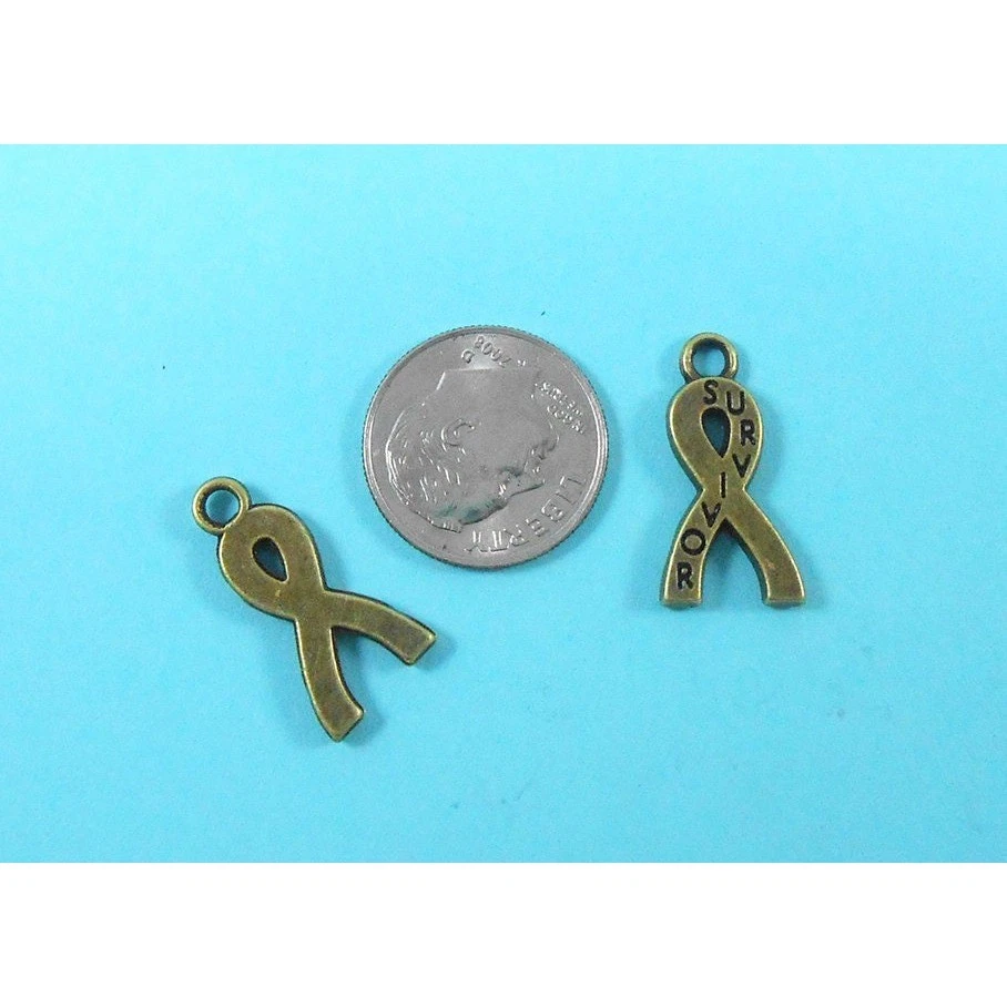 6pcs Survivor Awareness Ribbon Charms Bronze Tone - Image 2 of 2