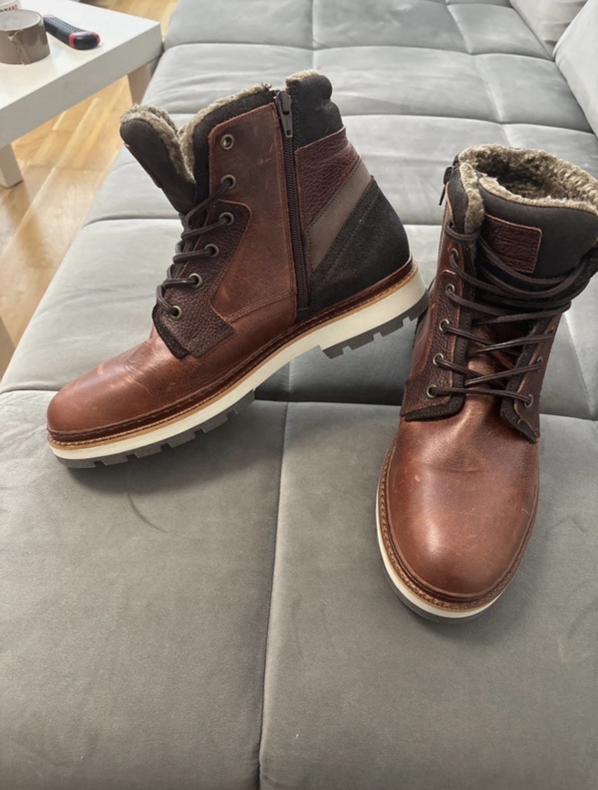 COX Herren Leder Stiefeletten Braun gefüttert EU 45 Schnürung Logo 2