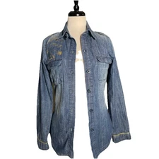 7 for All Mankind Denim Chambray Golden Details Button Down Shirt Size S, Sample