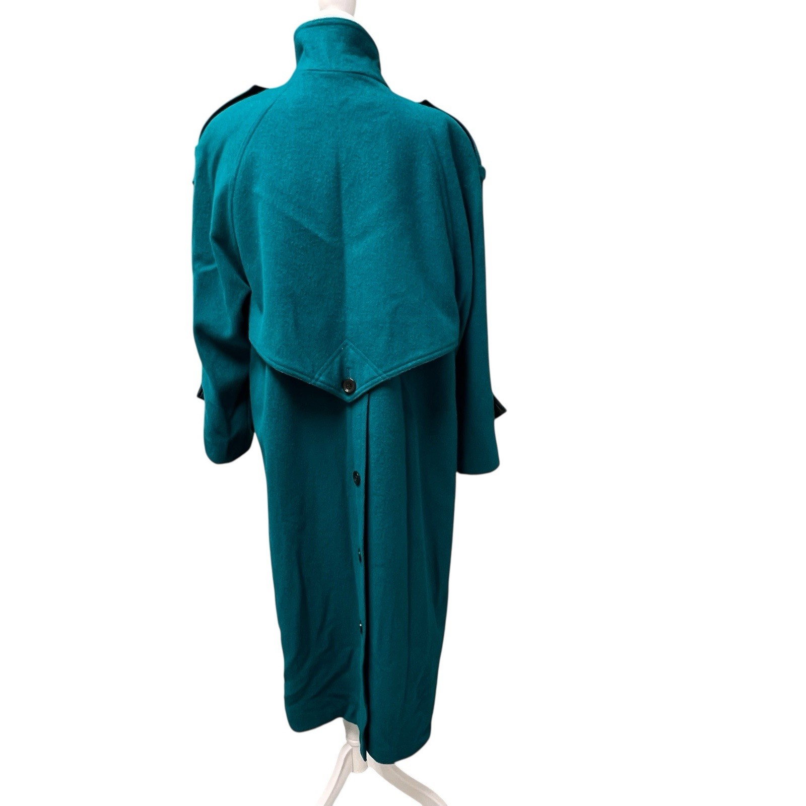 Vintage International Scene Teal Double Breasted Wool Trench Coat Size 11 / 12