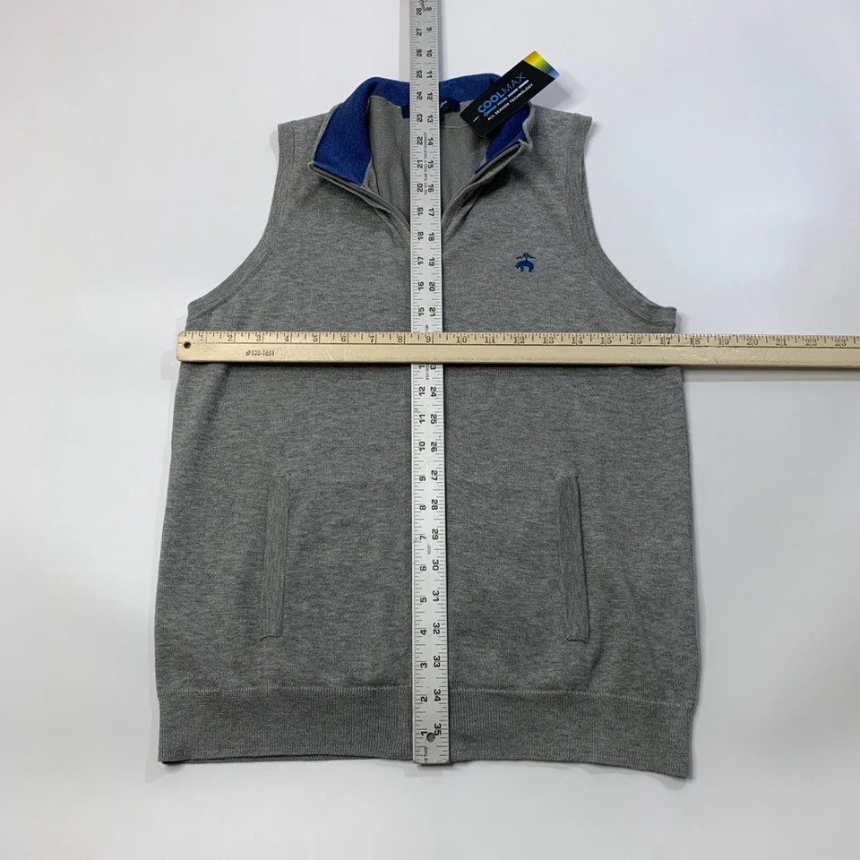 Chaleco Brooks Brothers Niños L Grande Gris Azul Polar Coolmax Mezcla de Algodón Cremallera Completa Foto 4 de 4