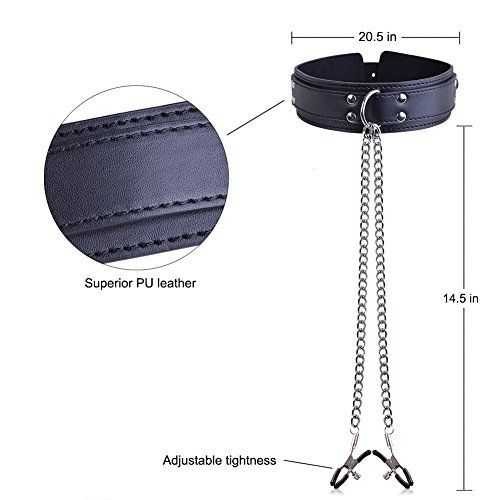 Bondage SM Neck Collar with Breast Clamps Torture Clip Iron Chain BDSM for Women