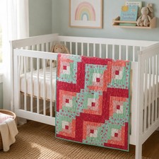 Handmade Log Cabin Baby Quilt Red Mint Green Reversible Alphabet Block Pattern