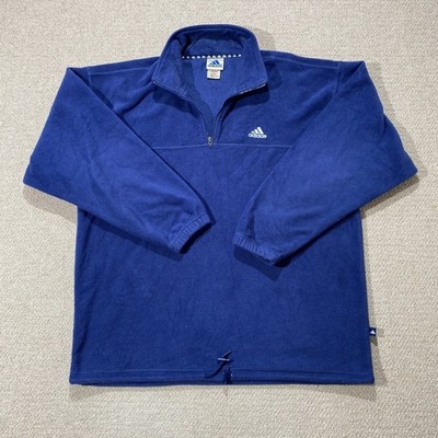 VINTAGE Adidas Fleecejacke Herren XL dunkelblau 1/4 Zip bestickt Heavy Sherpa