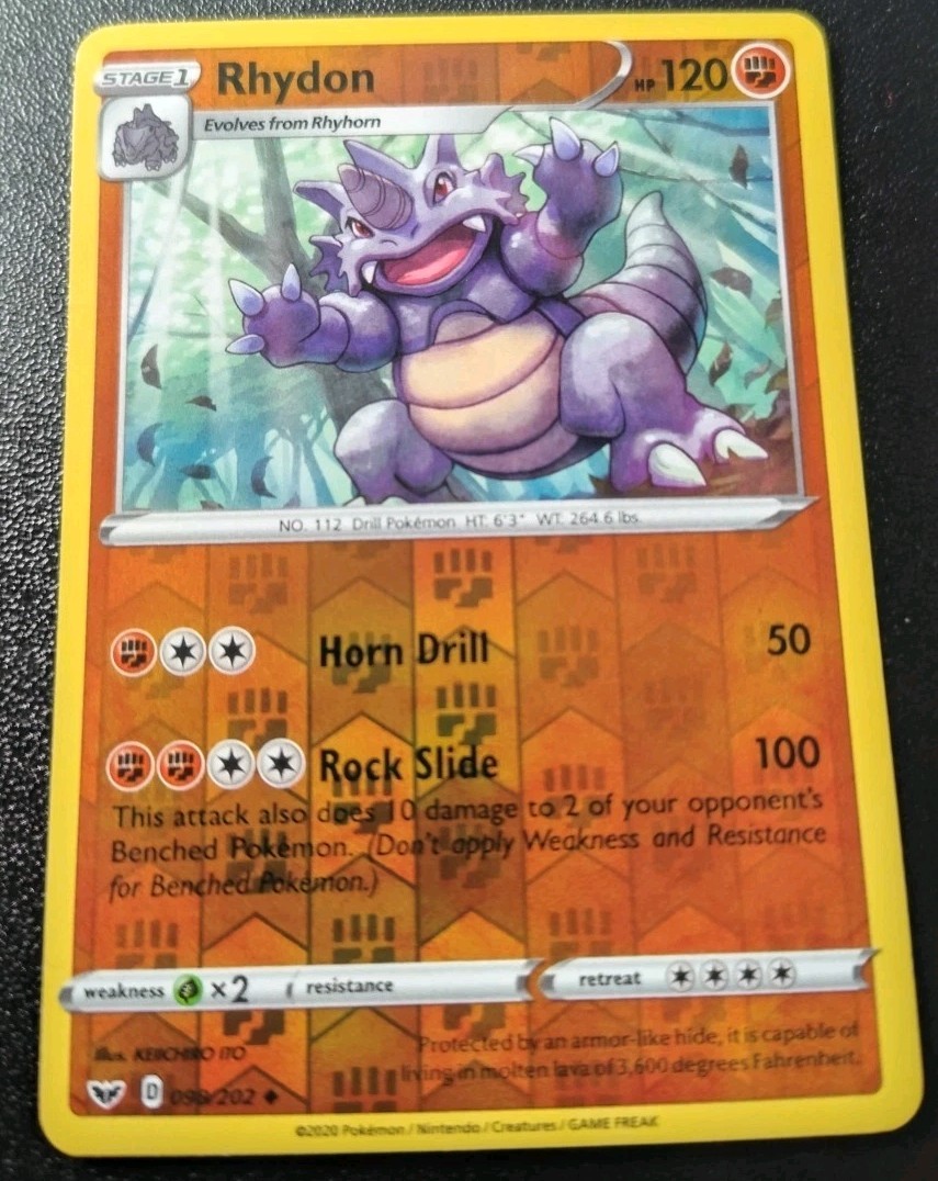 Pokemon Sword & Shield Rhydon Reverse Holo Uncommon Card 098/202 LP