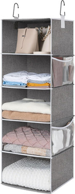 Hanging Closet Organizer, 5-Shelf Hanging Shelves with 2 Hooks, Foldable Space-S