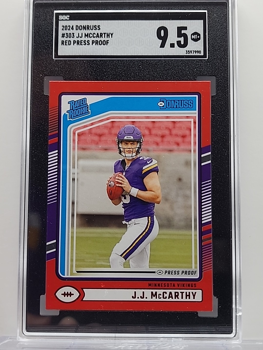 2024 Donruss #303 JJ McCarthy Rated Rookie Red Press Proof - Graded SGC 9.5