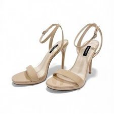 Nine West Loola Tan Nude Patent Ankle Strap Open Toe Stiletto High Heels 7 NEW