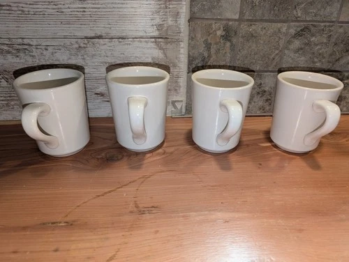Set of 4 Vintage Homer Laughlin White Thick Restaurant Diner Mugs Cups Fiesta