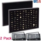 2 Pack Ring Display Tray with Faux Leather Case 100 Slots Jewelry Organizer Tray