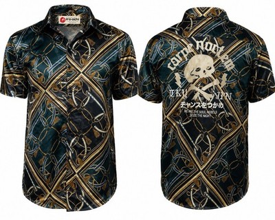 Iro Ochi XL Skull Crossbones Shirt Carpe Noctem Chain Print Y2K Streetwear B5#7
