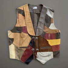 Vintage Leather Patchwork Vest Sterling Silver Concho s Tassels Mens M/L