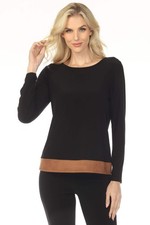 Joseph Ribkoff Black/Brown Faux Suede Color Block Top 253273-R