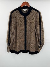 Exclusively Misook Womens XL Black Tan Geometric Knit Jacket Snap Front
