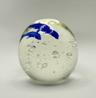 Art Glass Dolphin Paperweight Bubble Glass Orb Blue Dolphins Ornament