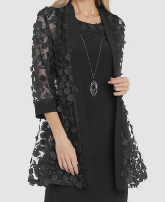 R&M Richards Women's Black 3D Floral Mesh Jacket Petite Size 12P
