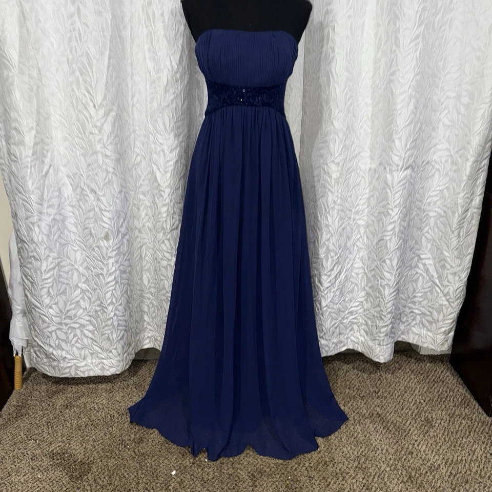 Vestido Max and Cleo Sin Tirantes Azul Marino Talla 4 Mujer Baile de graduación Clásico Dama de Cuentas Cremallera Foto 2 de 4