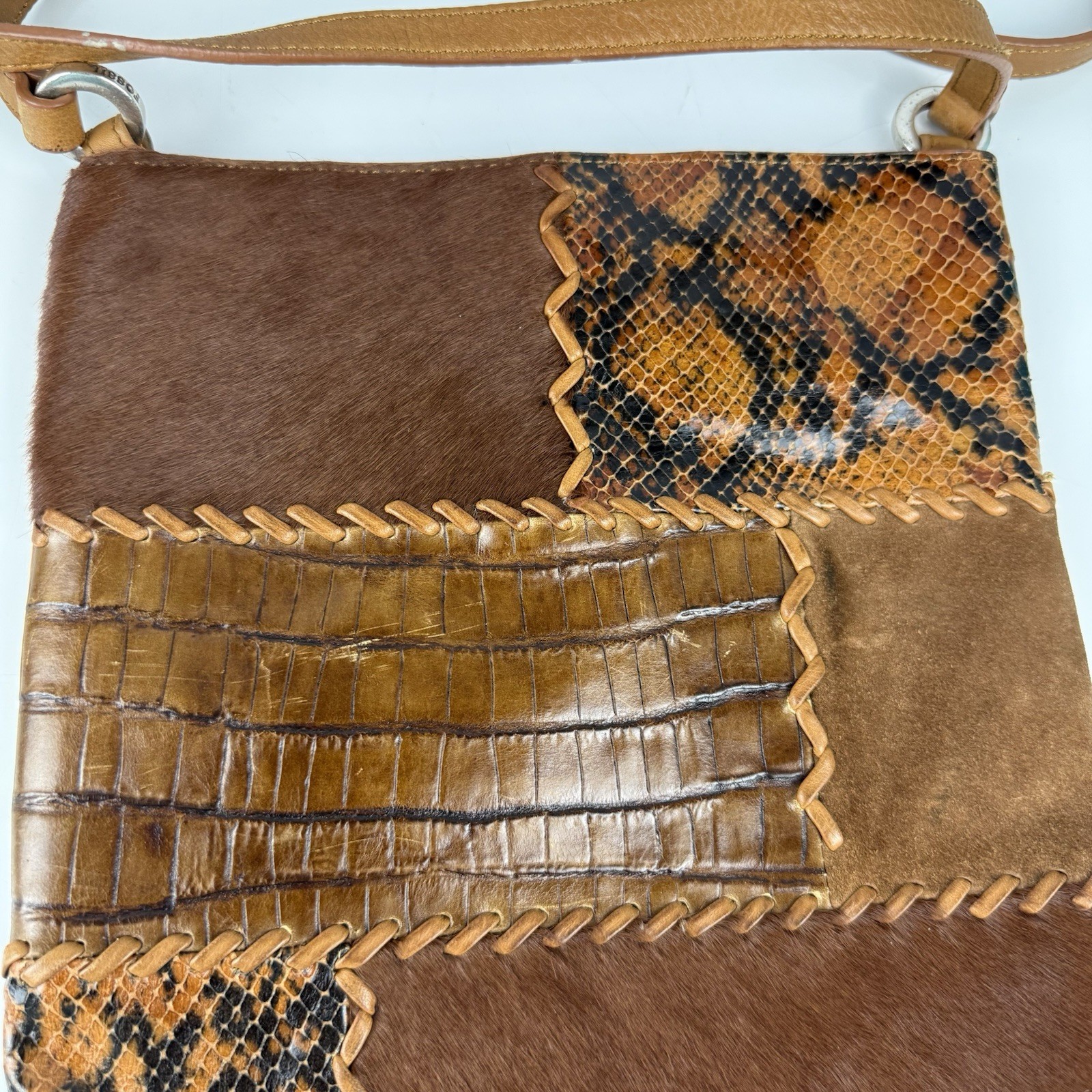 Fossil Brown Leather Patchwork Crossbody Shoulder… - image 2