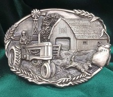 Bergamot Brass Works Belt Buckle Tractor Farm Barn Dog Windmill Wheat Seeds D-49