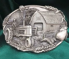 Bergamot Brass Works Belt Buckle Tractor Farm Barn Dog Windmill Wheat Seeds D-49