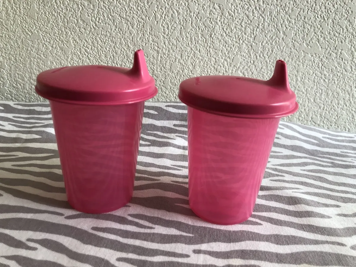 Tupperware Set of 2 Bell Tumblers Sippy Cups 7oz Pink with Matching Seal  New