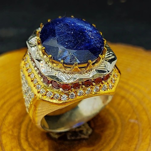 Natural Blue Sapphire Real Big Neelam Stone with Red Ruby & white Moissanite - Picture 4 of 10