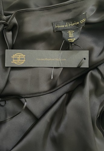 House of Harlow schwarz Satin geflochtene Träger Wasserfallausschnitt Slip Minikleid Gr. Large Neu mit Etikett - Bild 8 von 9