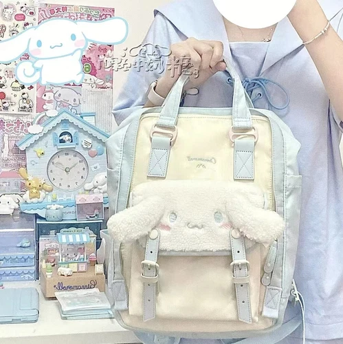 Mädchen Cinnamoroll Ohr Plüsch Nylon Rucksack groß Schultertasche Laptoptasche Umhängetasche - Bild 3 von 10