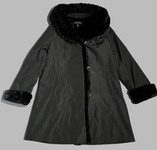 1madison Womens Coat Medium Black Faux Fur Trim Warm Winter Long Buttoned