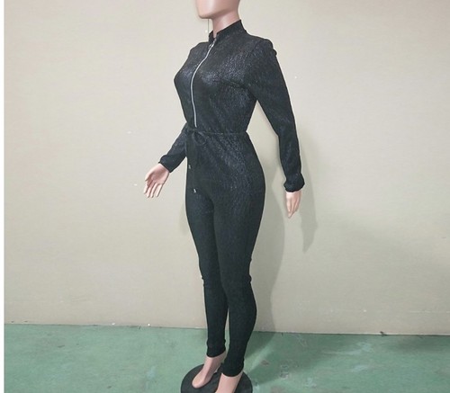Women-Front-Zipper-Shinny-Long-Sleeve-High-Waist-Catsuit-Playsuit-Jumpsuit-R1