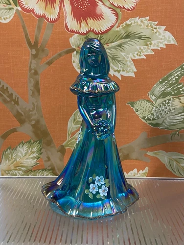 Fenton Blue Carnival Glass Bridesmaid Figurine Shelly Fenton Vintage Signed