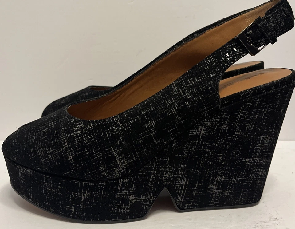 Clergerie Dylan 4 Negro/Plateado Gamuza Peeptoe Plataforma Eslinga Nuevo en Caja Talla 41 US10.5 Foto 3 de 4