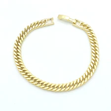 Beautiful 14K Gold Plated 8mm Cuban Chain Bracelet. 7.5in L Unisex. Oro Laminado