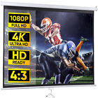 72" Projection Projector Screen Manual Pull Down 4:3 Matte Hd Movie Theater Home
