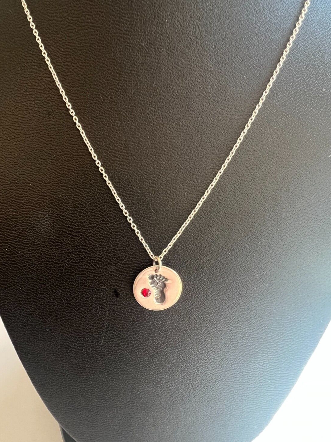 Sterling Silver Lab Created Ruby Baby Footprint P… - image 1