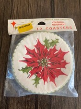 Vintage Tuttle Press Co Paper Poinsettia Coas...