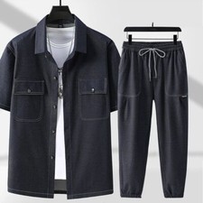 Summer Shirts Shorts Denim Suits Men's Set Fashion Casual Solid Color Jean Shirt